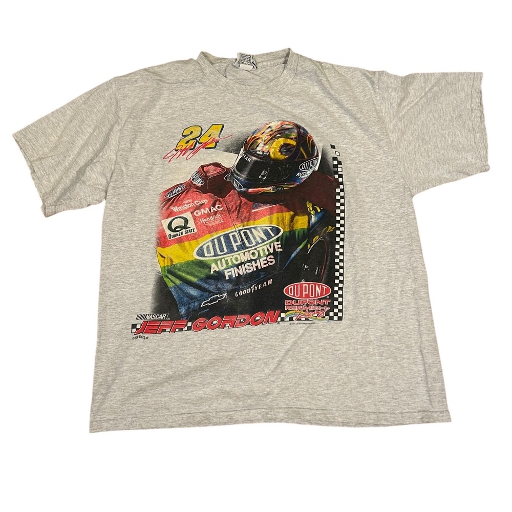 Vtg 90s Jeff Gordon T-shirt Men's Gray NASCAR Racing DuPont Motorsports USA XL‎